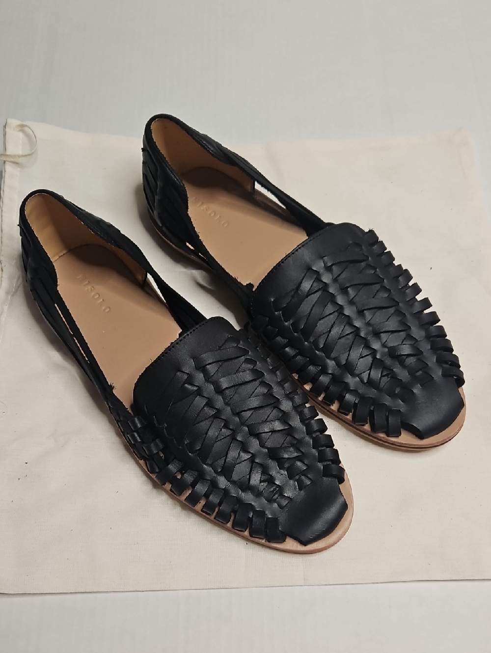 Nisolo Black Woven Leather Huarache Flats